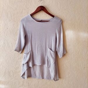 Mislook Top Lagenlook Tunic Lightweight Pockets Beige 3/4 Sleeves Sz Small